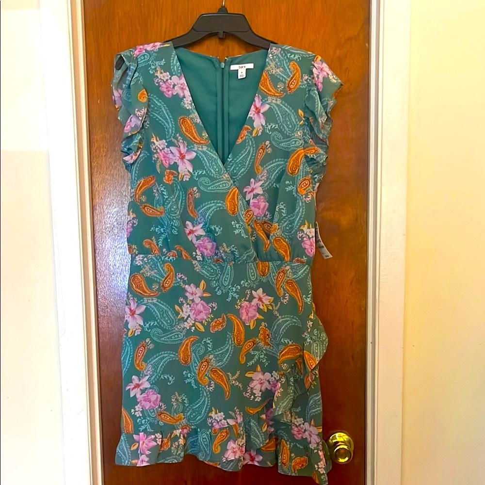 Bar III Green Pink Ruffled Wrap Sundress - Picture 5 of 8